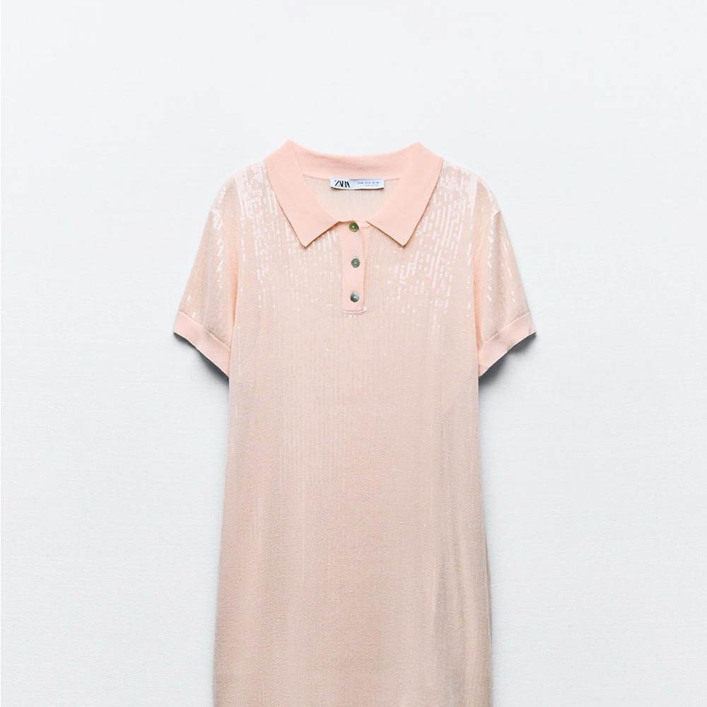 Zara Light Pink SEQUIN Polo Dress
